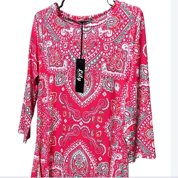 NWT Lily by Firmiana Long Tunic Top, Shark Bite Hem, Paisley, Long - Picture 4 of 14